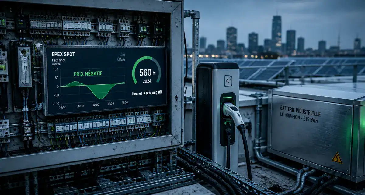 Prix négatif électricité : graphe EPEX SPOT et tableau d’usine