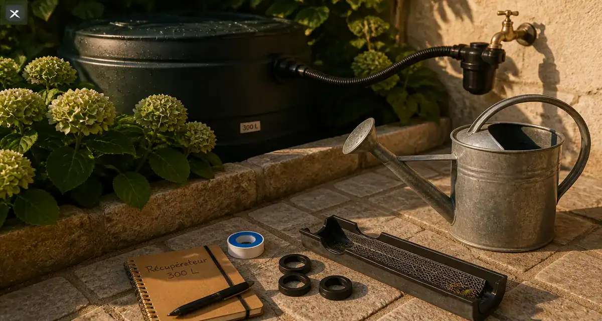 recuperateur eau de pluie 300l sur terrasse jardin compact
