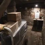 Vider cave : évacuation d’encombrants dans une cave, chariot et cartons