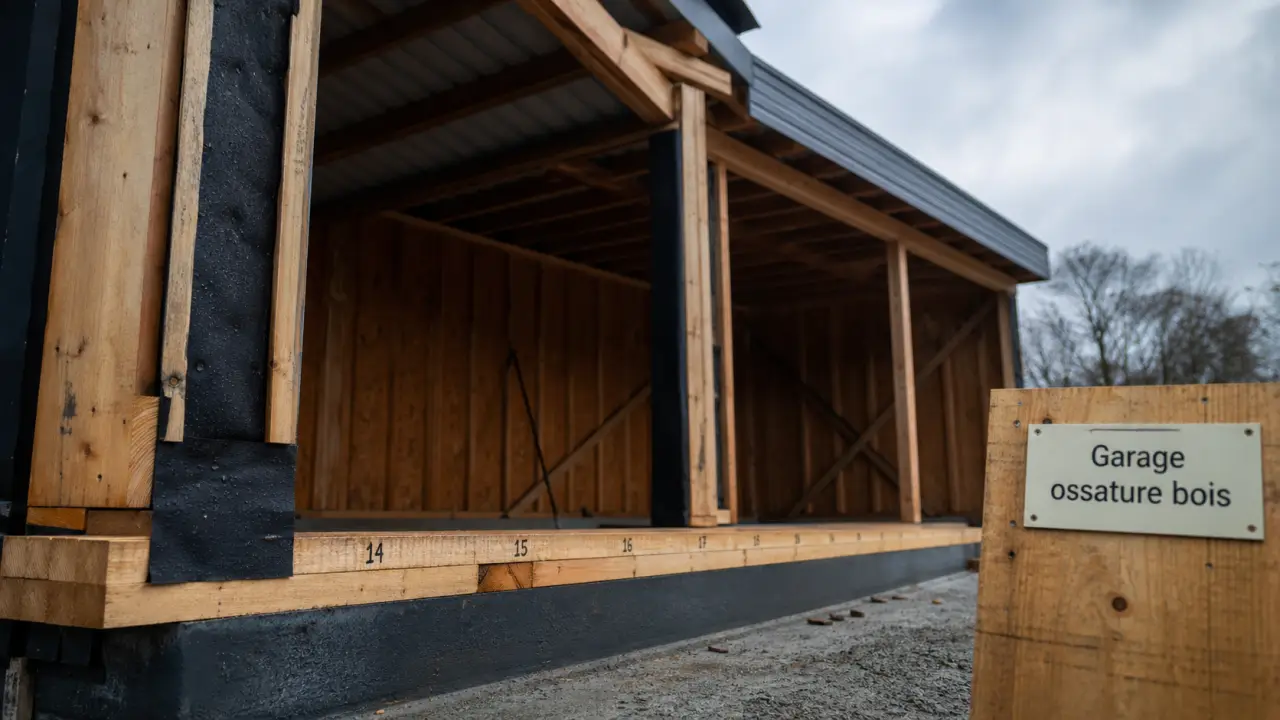 Construction garage bois sur chantier ossature bois