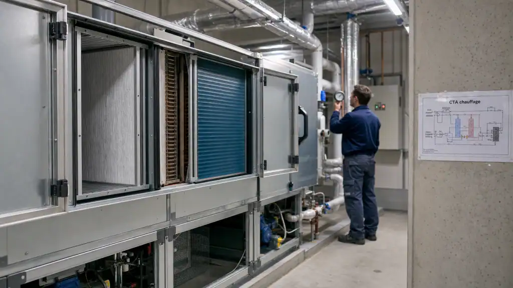 CTA chauffage : centrale de traitement d’air en atelier technique