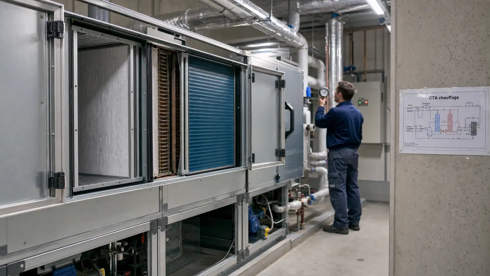 CTA chauffage : centrale de traitement d’air en atelier technique