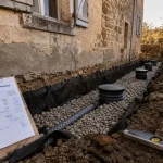 Drainage maison ancienne prix : tranchée avec tuyau perforé et gravier