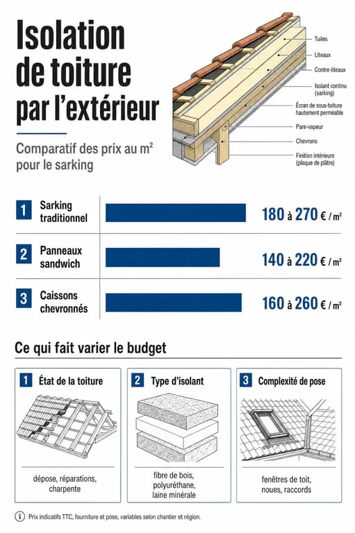 Comparatif du sarking prix m2 selon la technique d’isolation de toiture