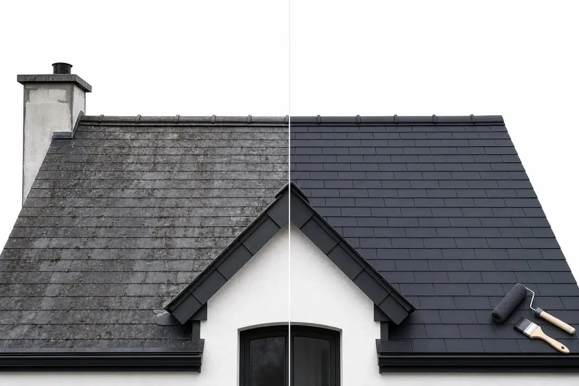 Peinture toiture ardoise : avant/après d’une toiture en ardoise rénovée