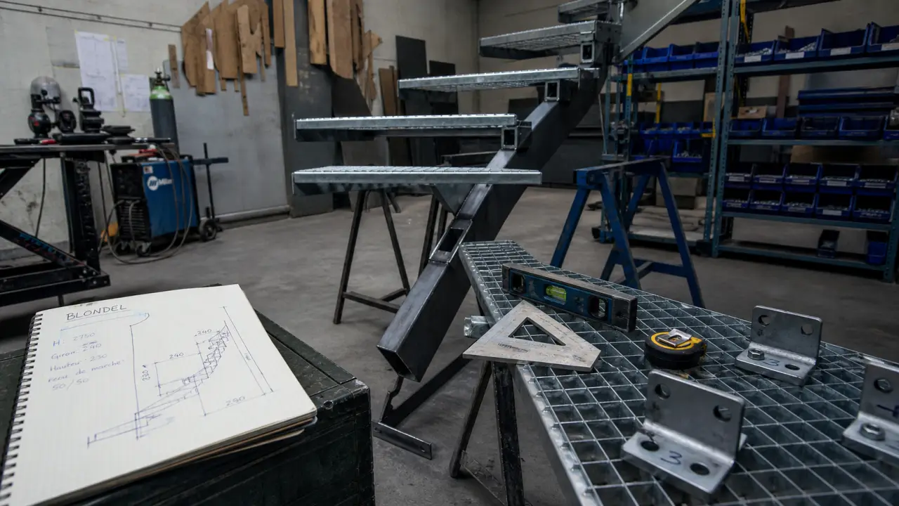 Fabriquer un escalier en metal : pente, limon et sécurité en montage à blanc