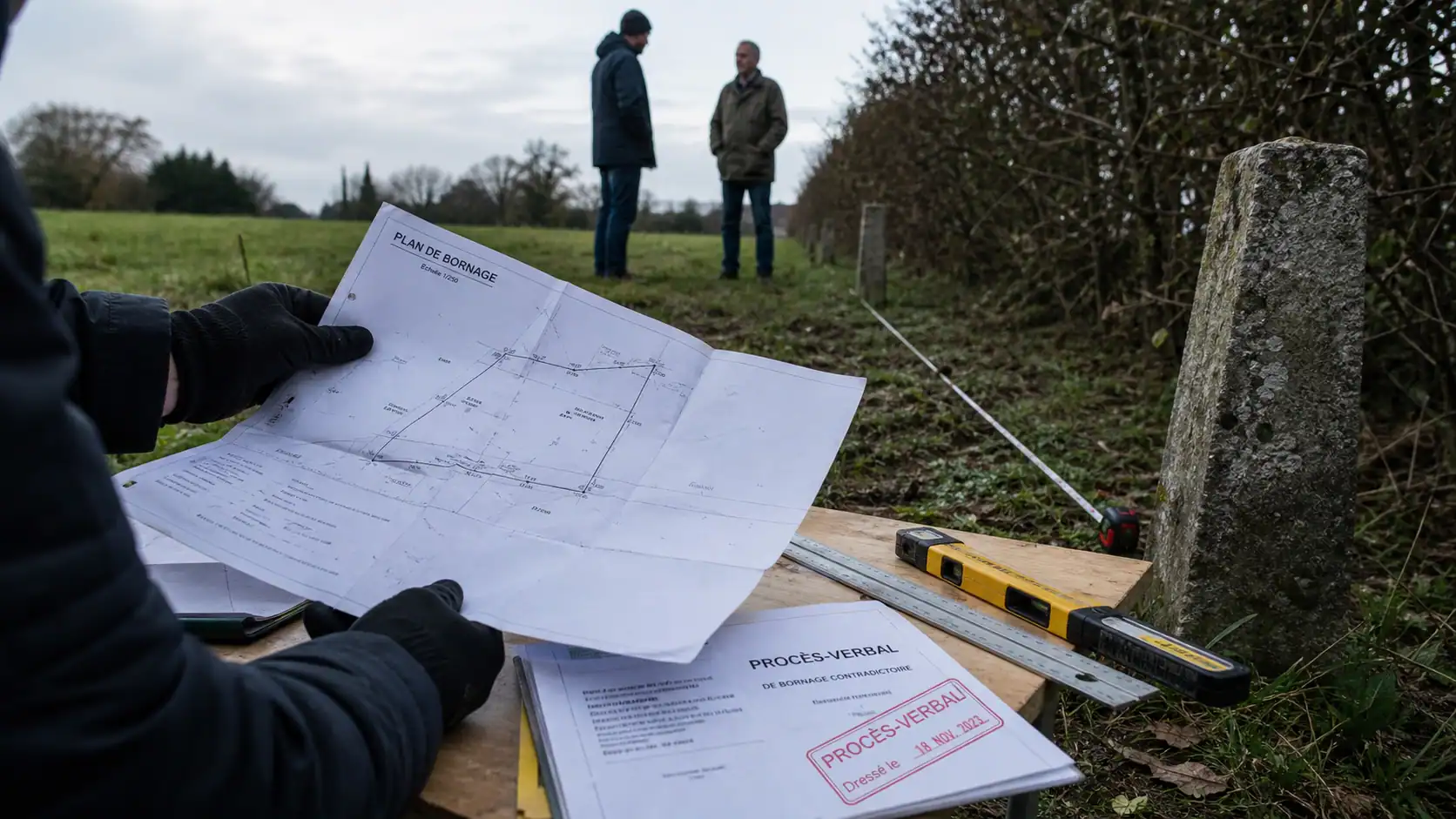 Geometre bornage : plan de bornage sur terrain à vérifier