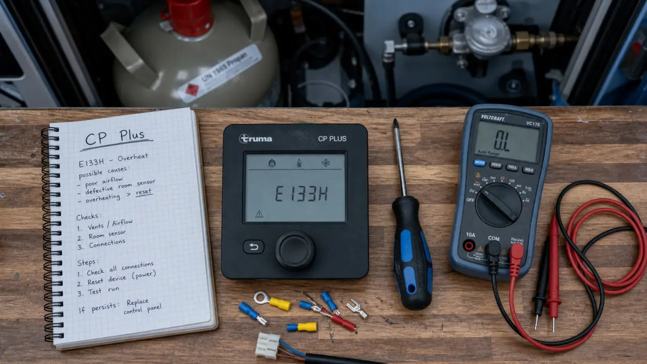 Liste code erreur Truma Combi 4 gaz électricité capteurs, code E sur afficheur CP Plus