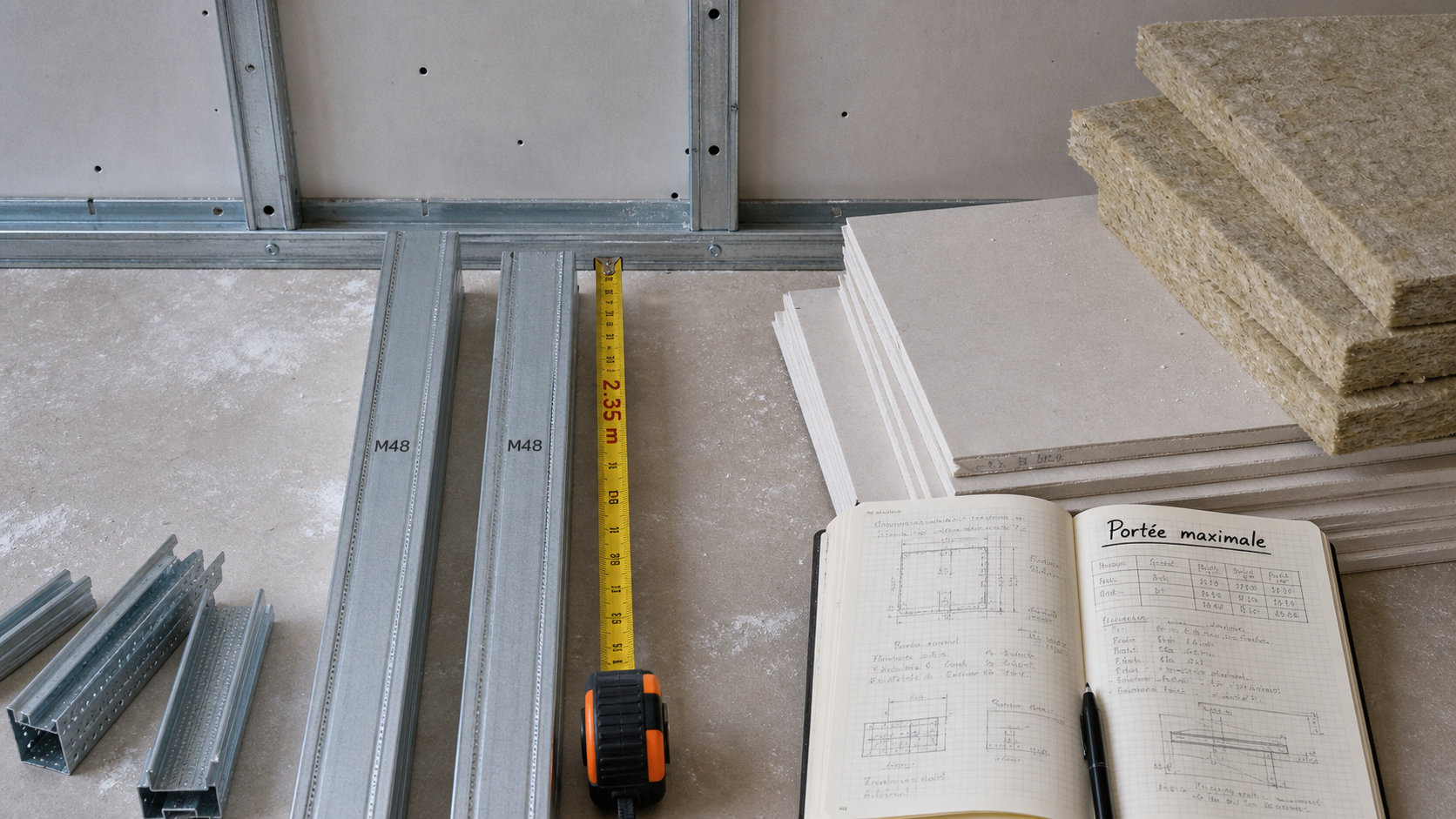 Portée maximum plafond autoportant M48 à 2,35 m