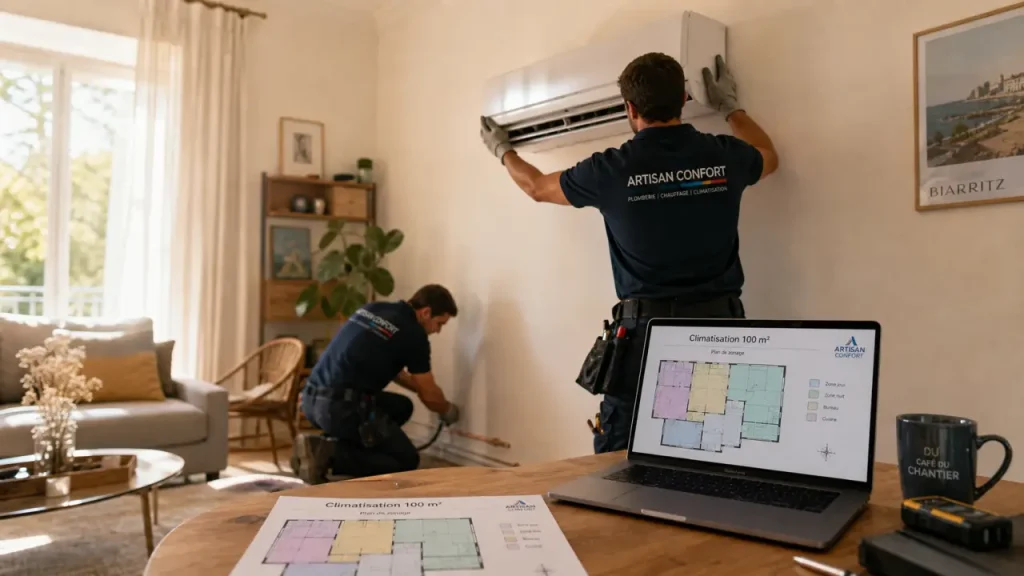 Prix climatisation maison 100m2 : pose d’une clim split murale en intérieur