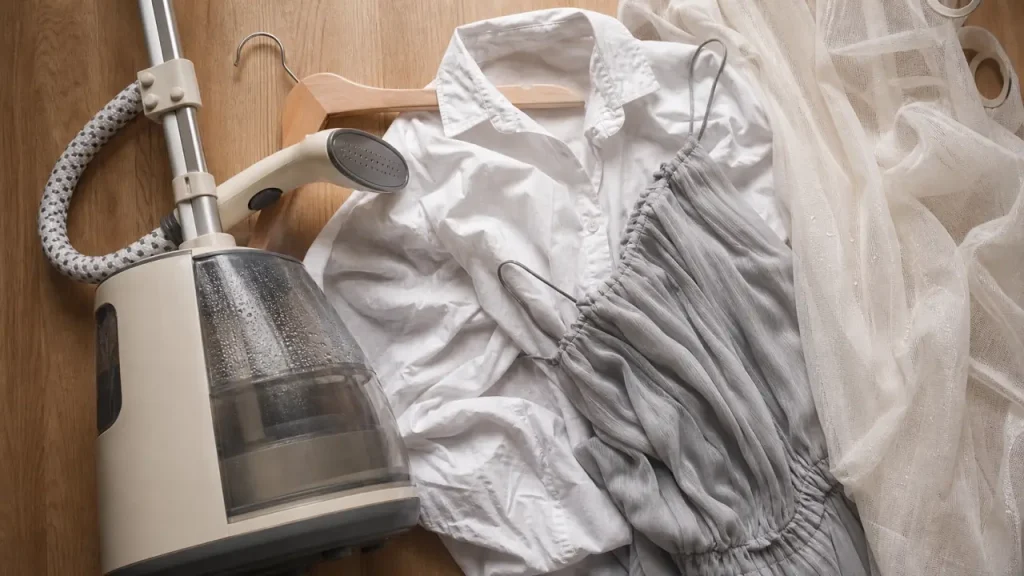 Quel defroisseur choisir : défroisseur vapeur vertical sur table, vêtements froissés