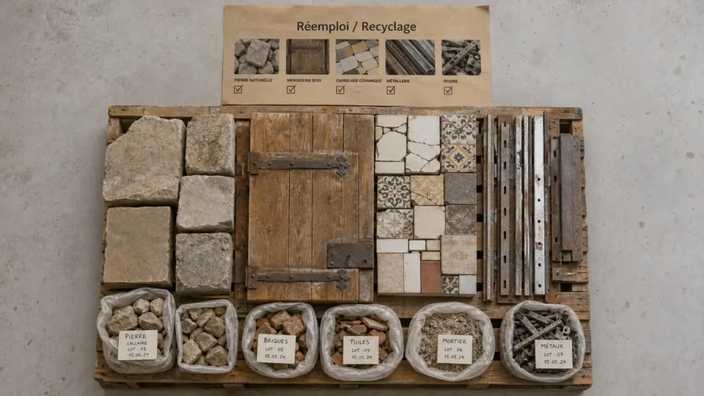 Recuperation materiaux : réemploi, collecte et tri des matériaux en atelier