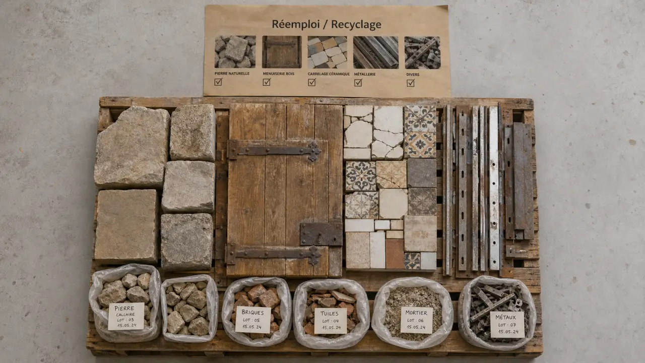 Recuperation materiaux : réemploi, collecte et tri des matériaux en atelier