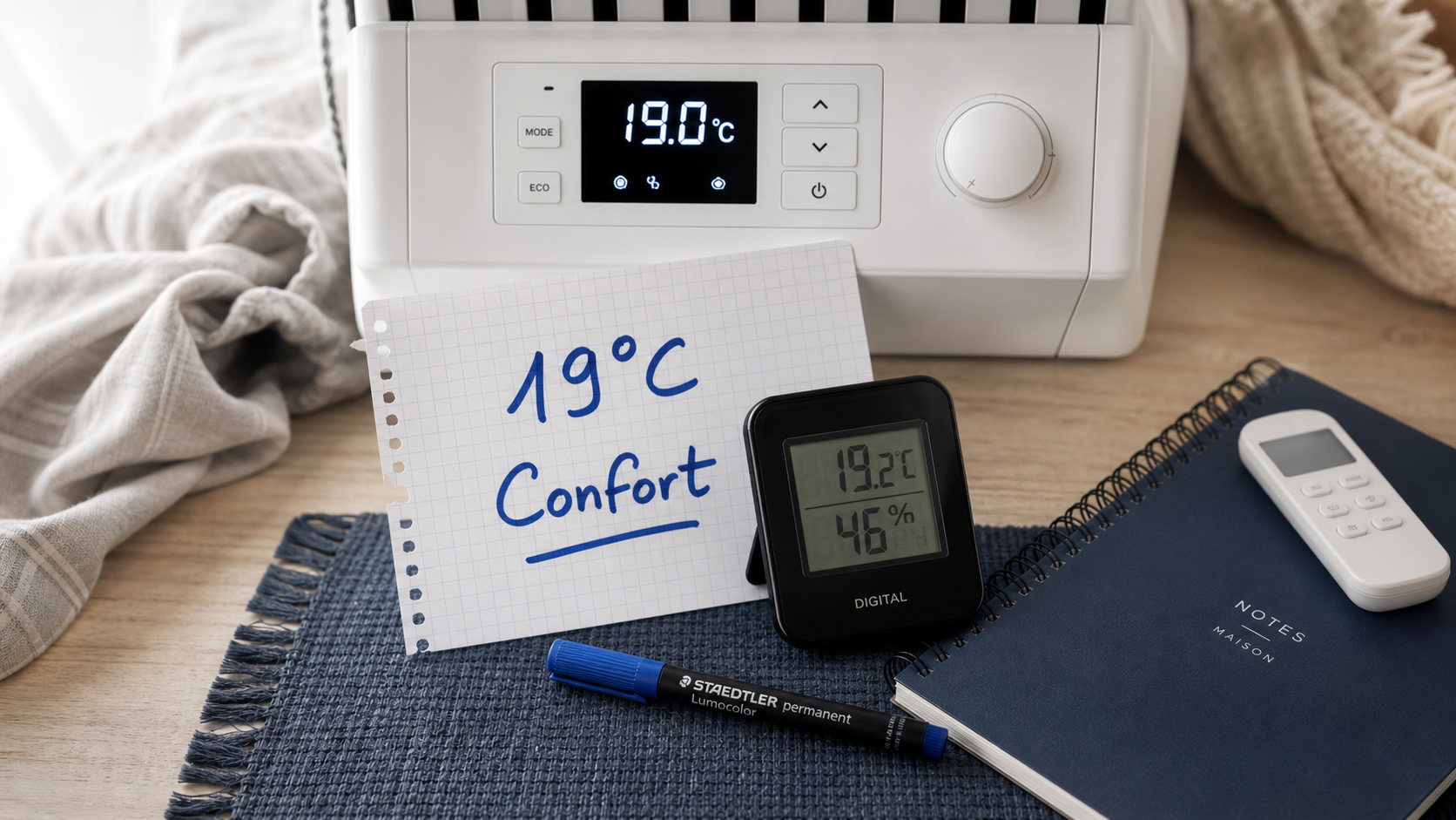 Réglage radiateurs électrique Atlantic à 19°C pour un confort stable
