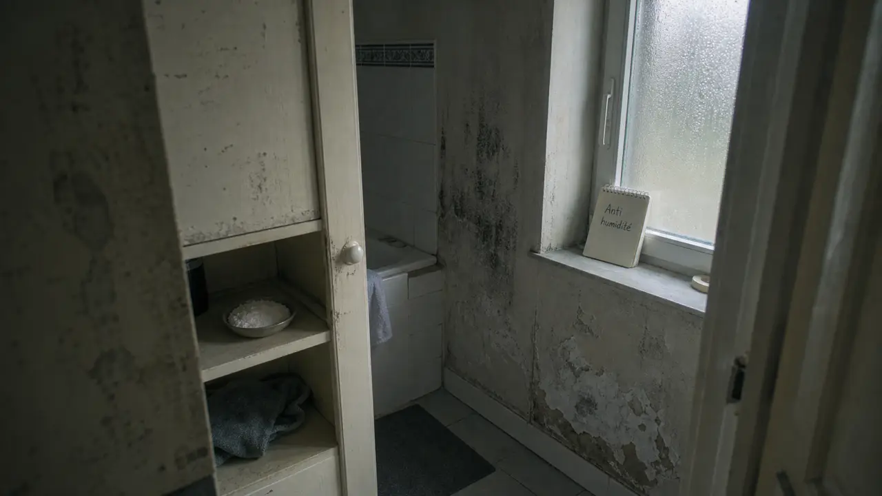 Anti humidite maison : traces de moisissure et humidité dans une salle de bain