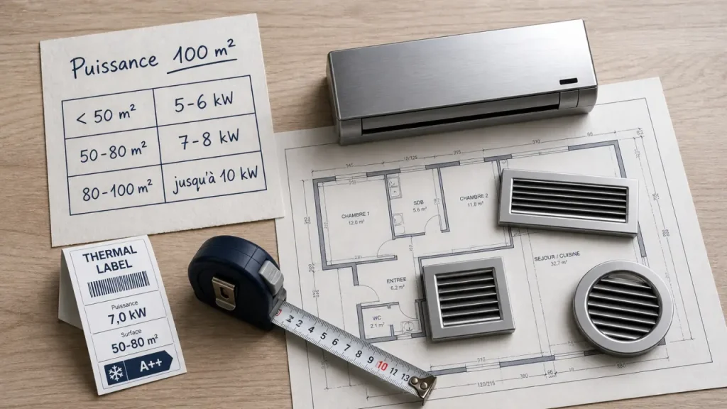 Climatiseur 100m2 : puissance 5 à 10 kW, multisplit ou gainable