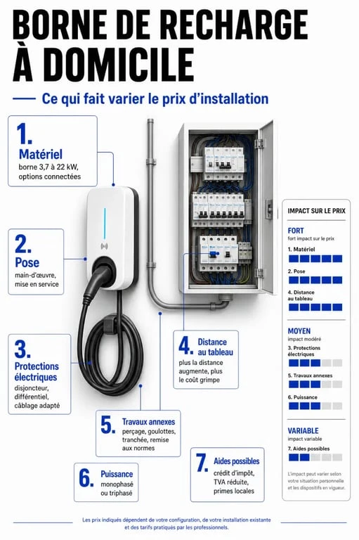 Prix installation borne de recharge : visualisation des principaux facteurs de coût à domicile