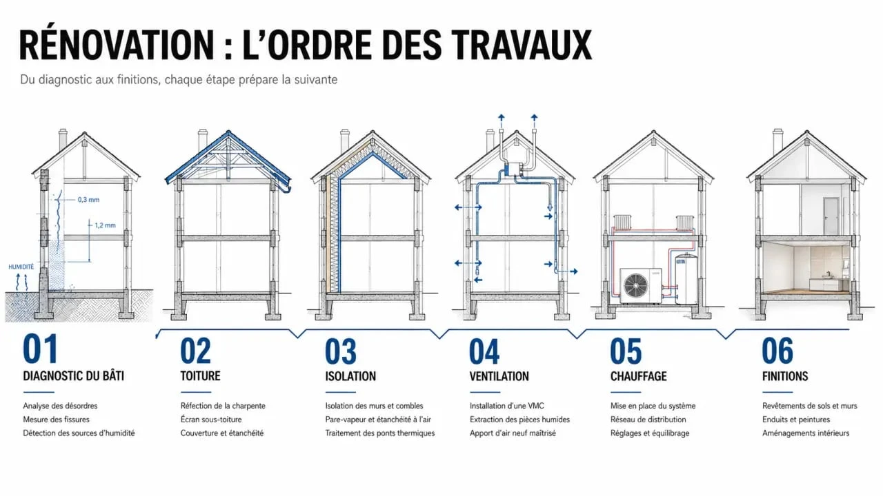 Renover maison : ordre des travaux du diagnostic aux finitions