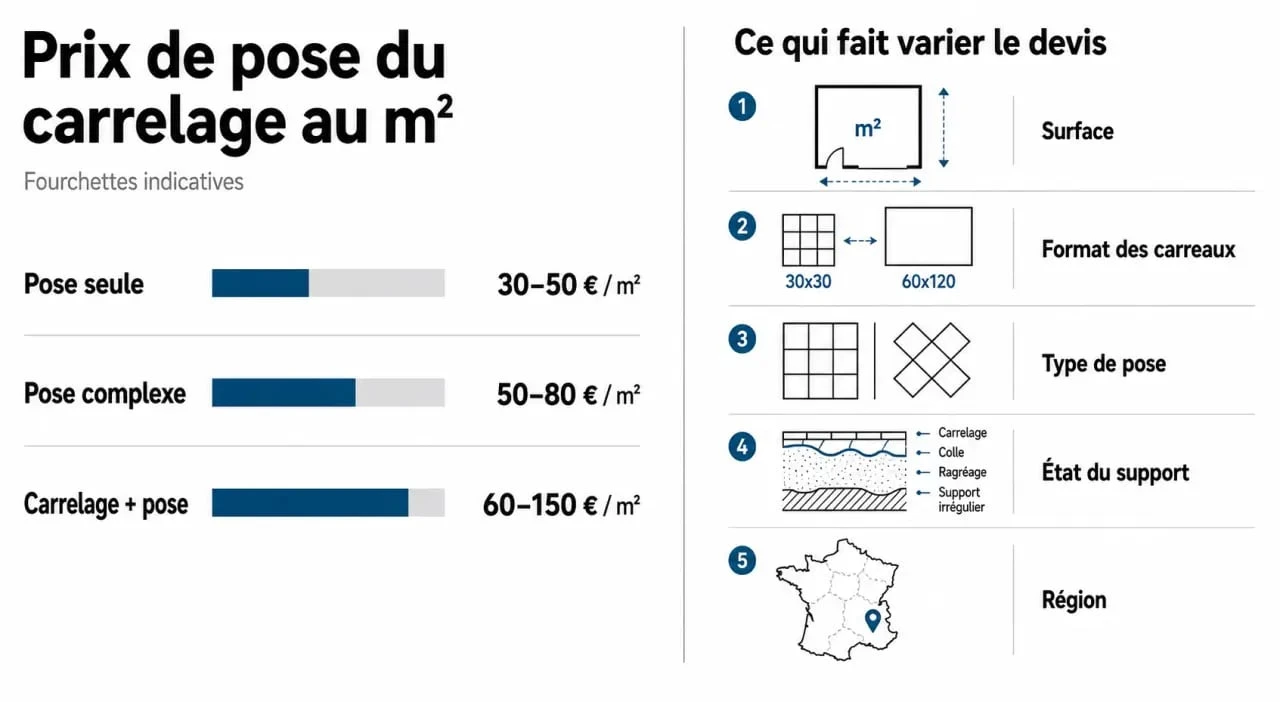 Pose carrelage prix : fourchettes de prix au m² et facteurs de variation