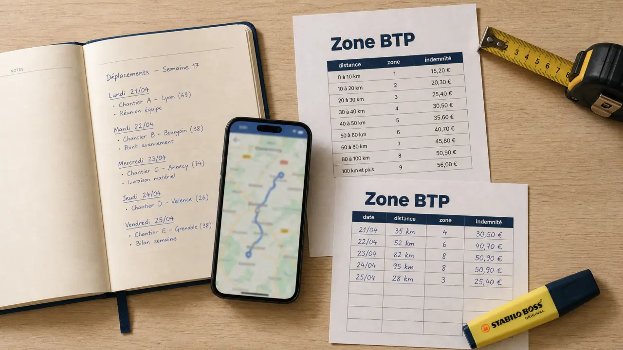 Logiciel calcul zone BTP gratuit : éviter erreurs de trajet, panier et indemnités
