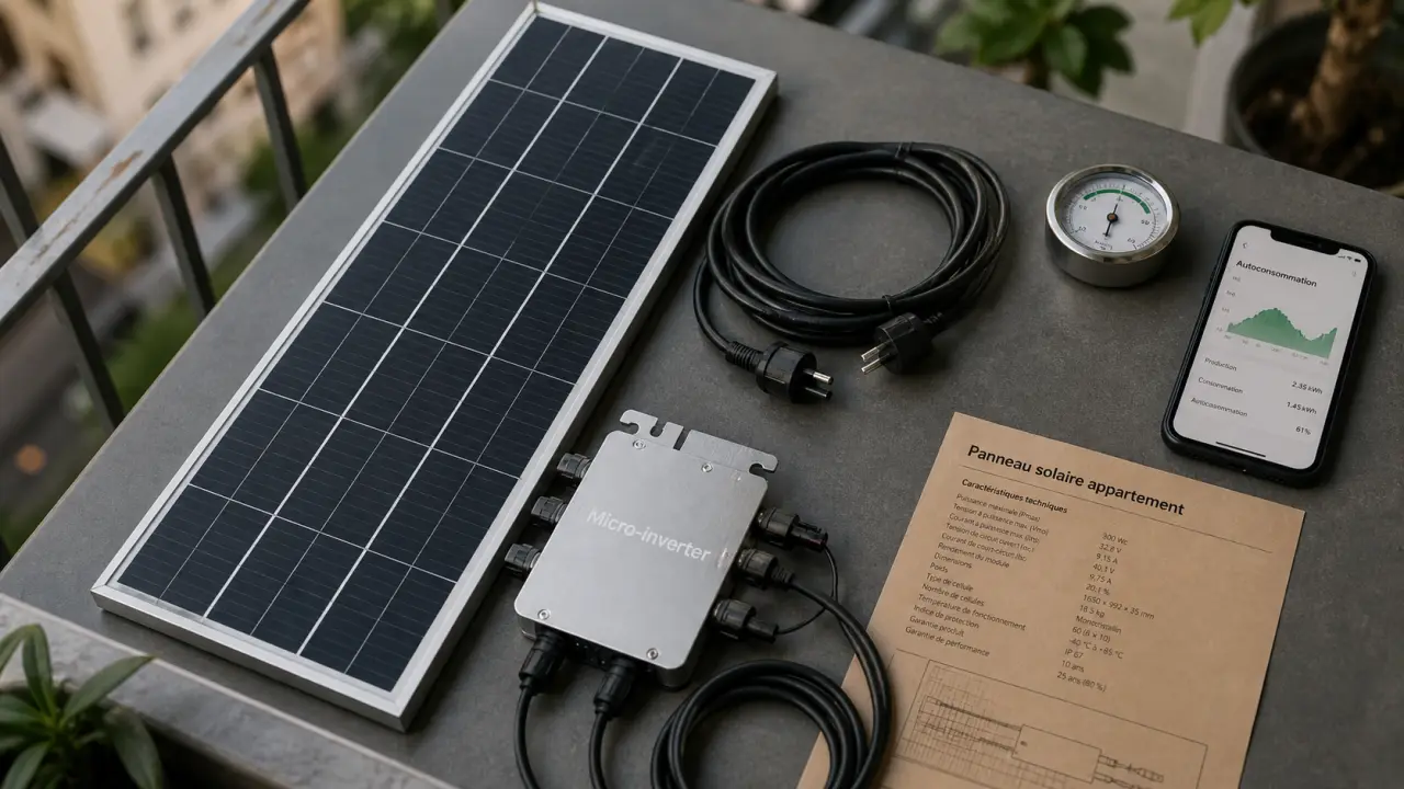 panneau solaire appartement sur balcon, micro-onduleur et câbles