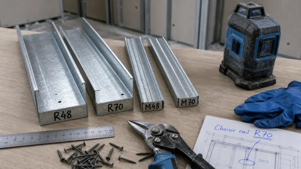 Rail pour placo R48 et R70 pour cloison BA13 solide