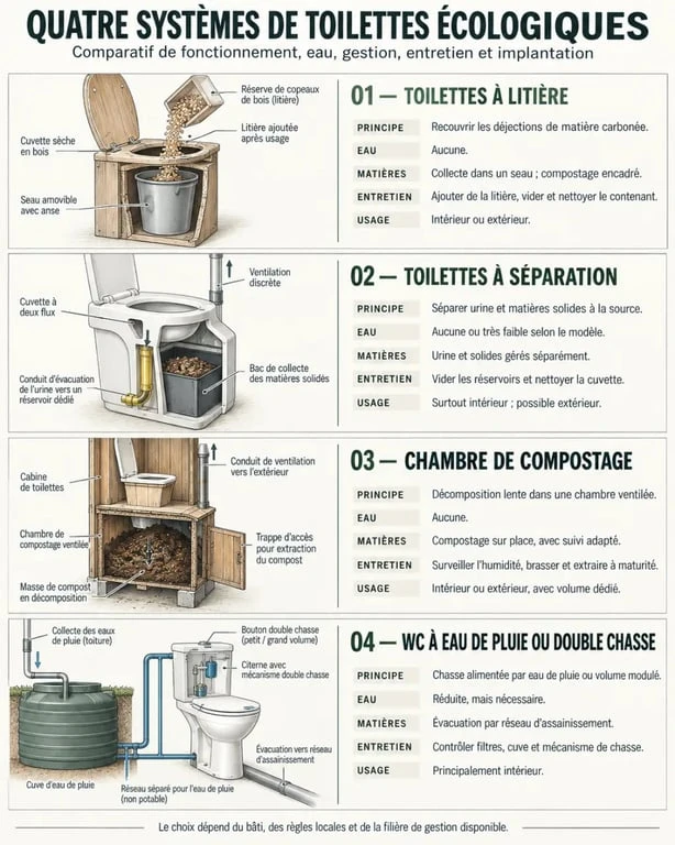 Infographie comparative des différents systèmes de toilettes écologiques