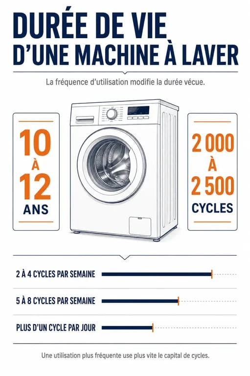 Durée de vie machine à laver selon le nombre de cycles et le profil d’usage