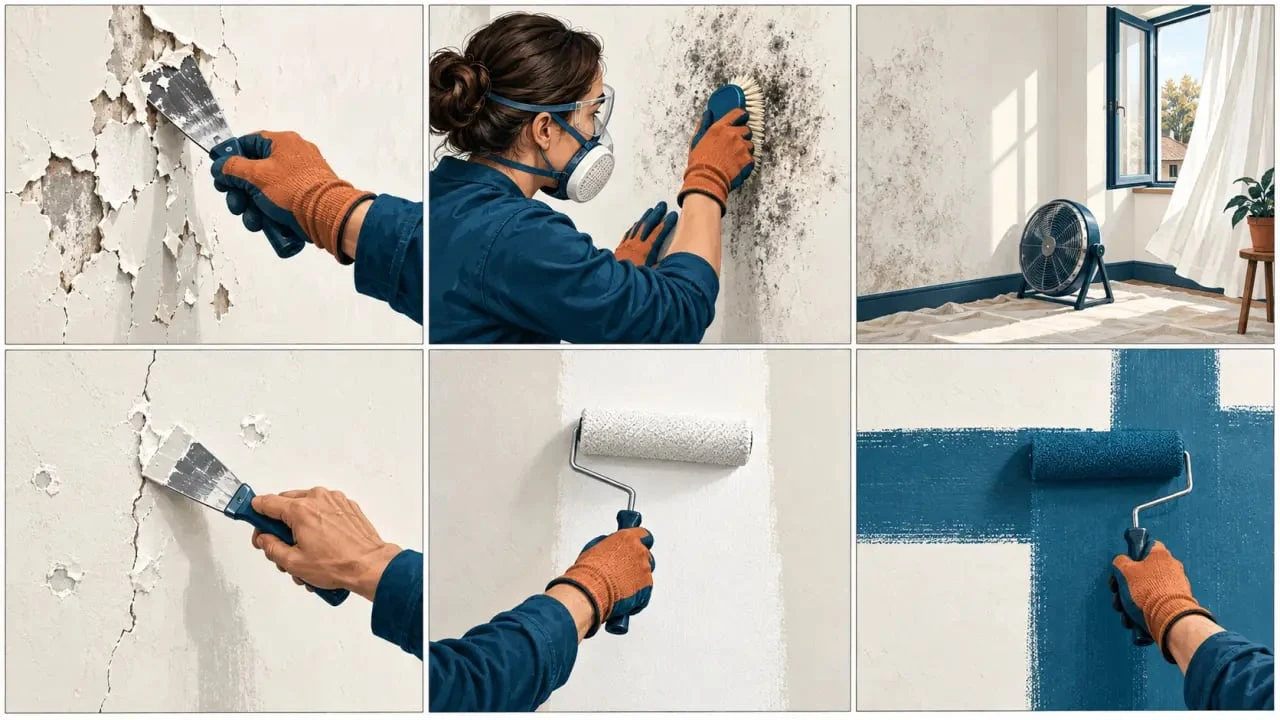 Étapes d’application d’une peinture anti-humidité sur un mur intérieur