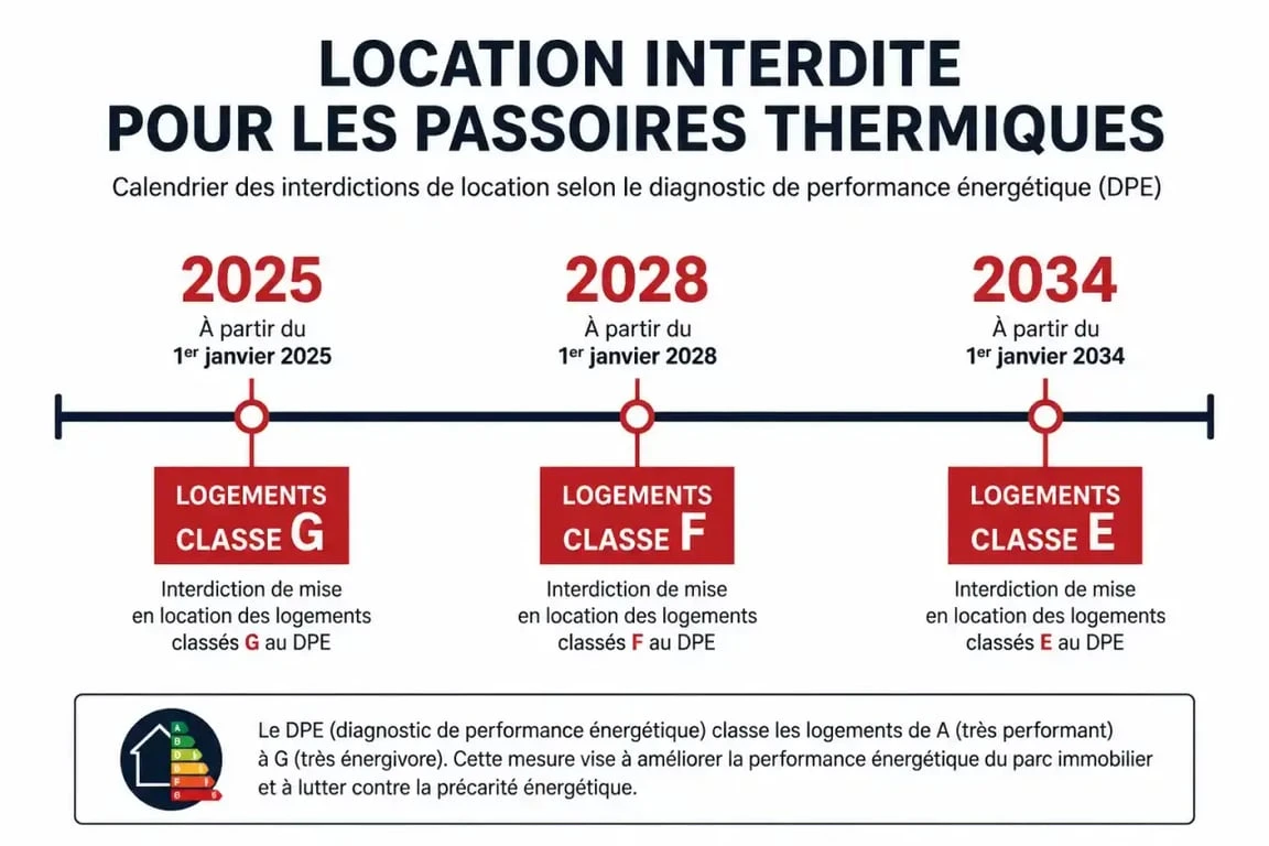 Calendrier d'interdiction de location des passoires thermiques selon le DPE