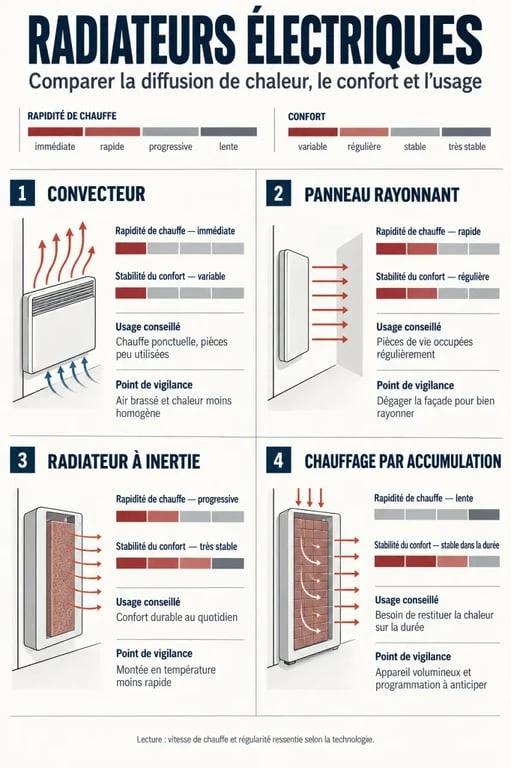 Comparatif visuel d’un radiateur électrique performant et économique selon la technologie et l’usage