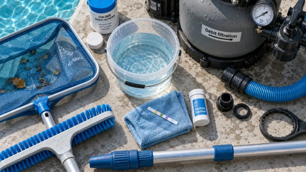 Nettoyage piscine : 4 gestes, un pH à 7,2 et une filtration efficace