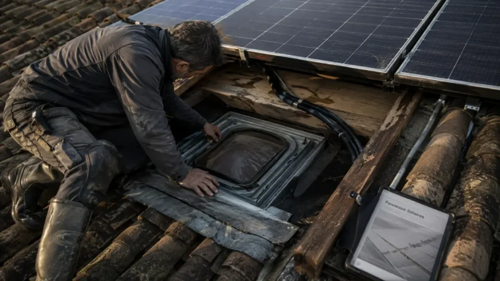 Panneaux solaires sur toiture : couvreur contrôle l’étanchéité