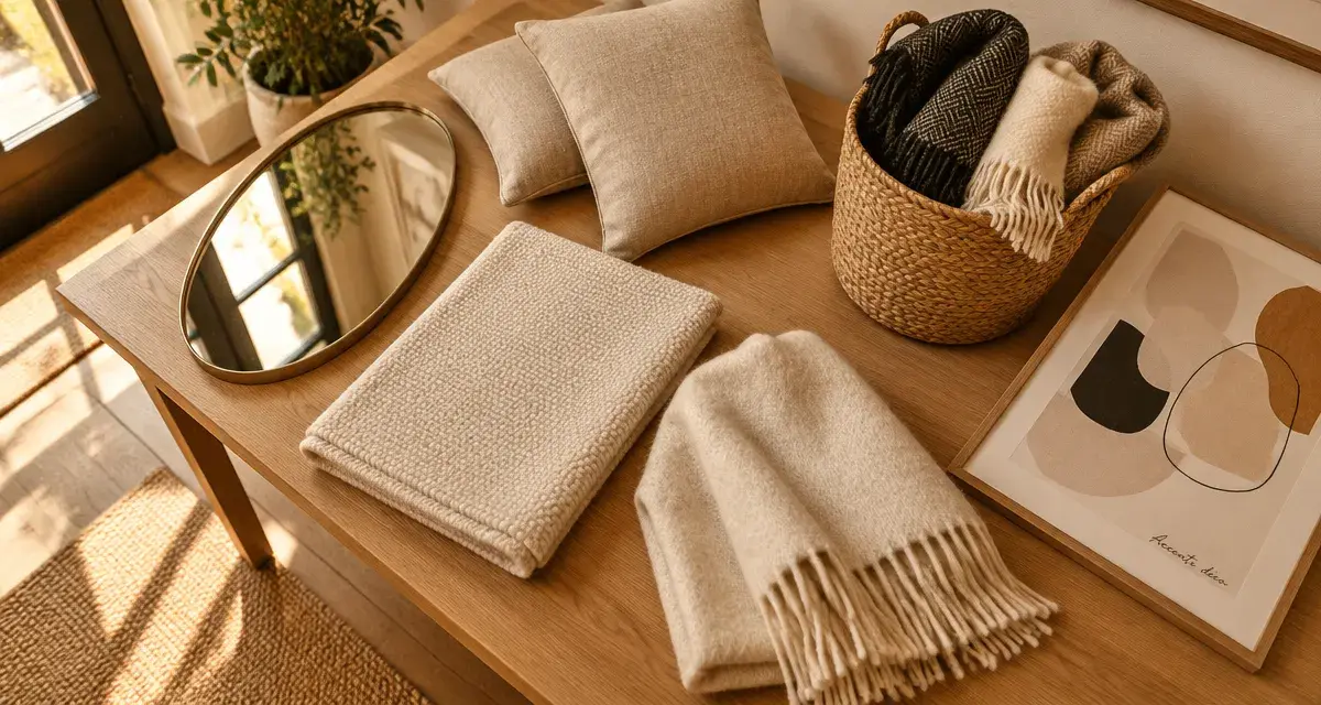 Déco maison pas cher : entrée lumineuse beige et accessoires