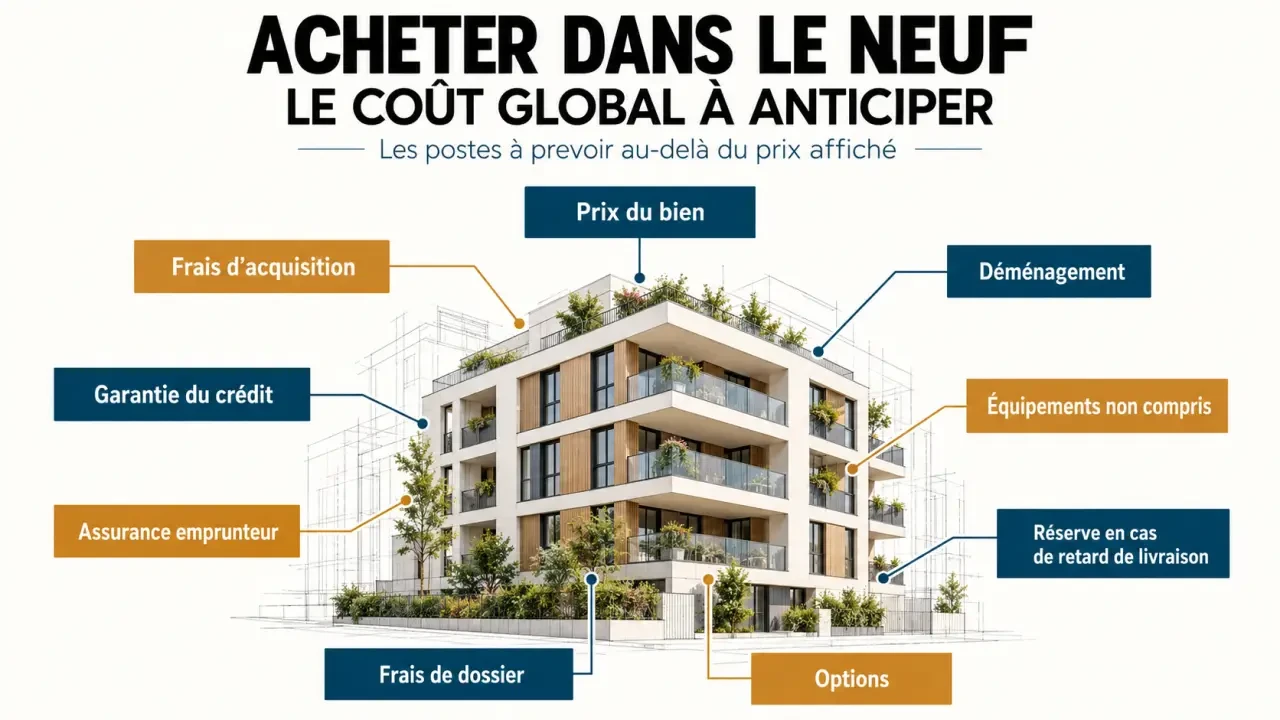 Infographie du coût total pour acheter un bien immobilier neuf