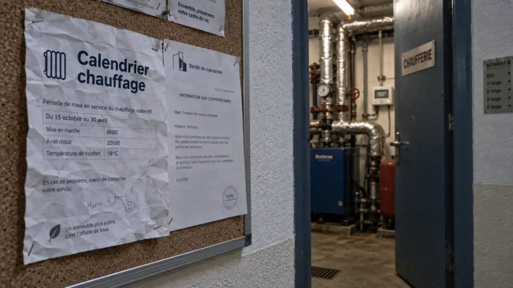 Affiche calendrier chauffage en copropriété : réglementation chauffage immeuble collectif